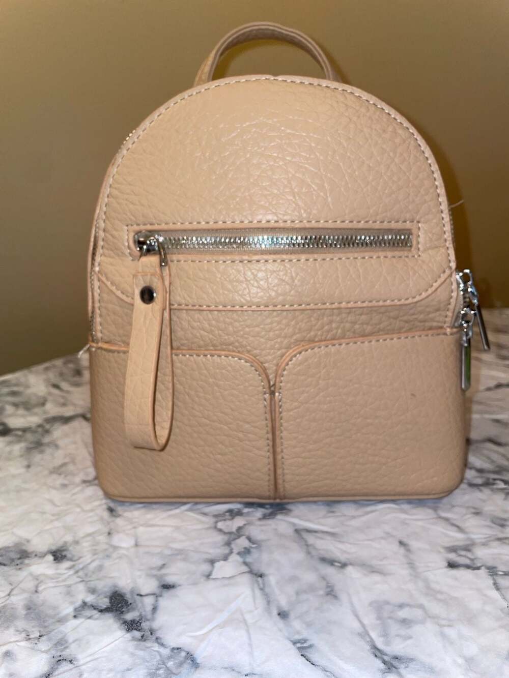 Unbranded Faux Leather Mini Backpack Tan Purse
